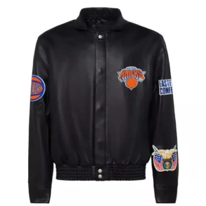 New York Knicks Patches Leather Bomber Jacket