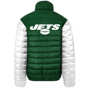 Unisex New York Jets Green and White Puffer Jacket