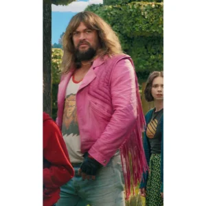 A Minecraft Jason Momoa Fringed Pink Leather Jacket