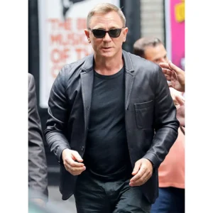 Daniel Craig Black Leather Blazer