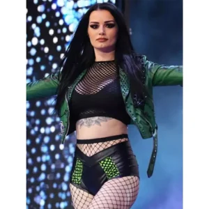 AEW Collision Homecoming Toni Storm Black and Red Cropped Biker Leather Jacket