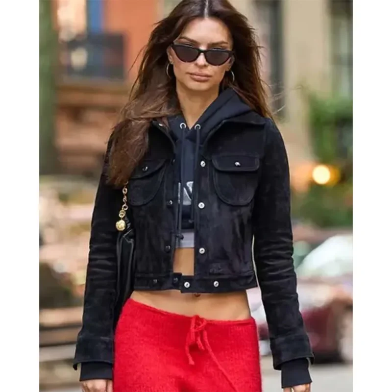 American Model Emily Ratajkowski Street Style 2023 Black Jacket