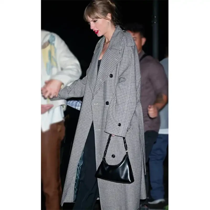 American singer Taylor Swift Street Style Double Breasted Grey Trench Coat