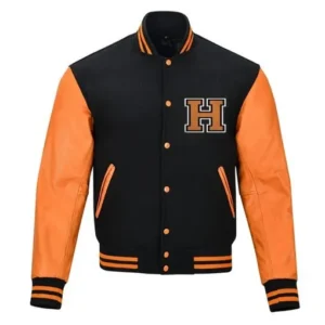 Halloween Pumpkin Black and Orange Varsity leather Jacket