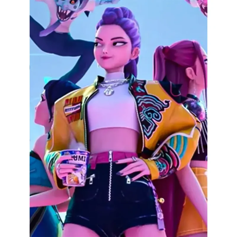 Rumi KPop Demon Hunters 2025 Cropped Yellow Leather Moto Jacket