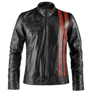 Casual Leather Jacket with Strips Style