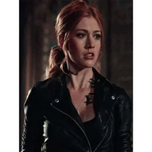 Katherine McNamara Shadowhunters S03 Clary Fray Black Leather Jacket