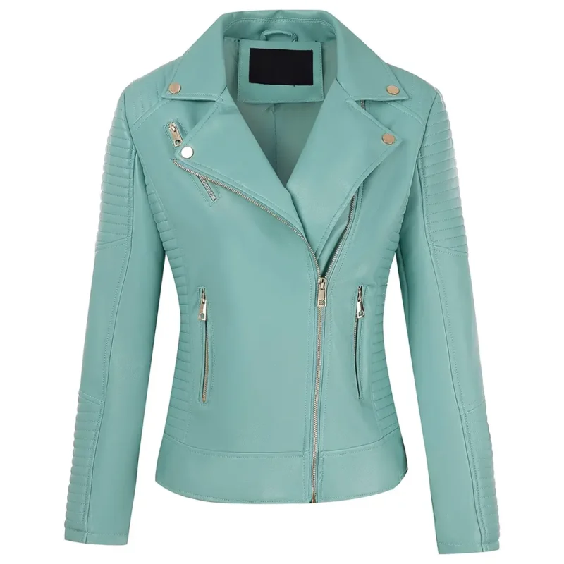 Light Blue Biker Jacket For Women