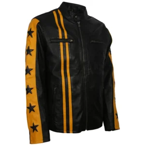 Mens Star Strips Black Leather Jacket