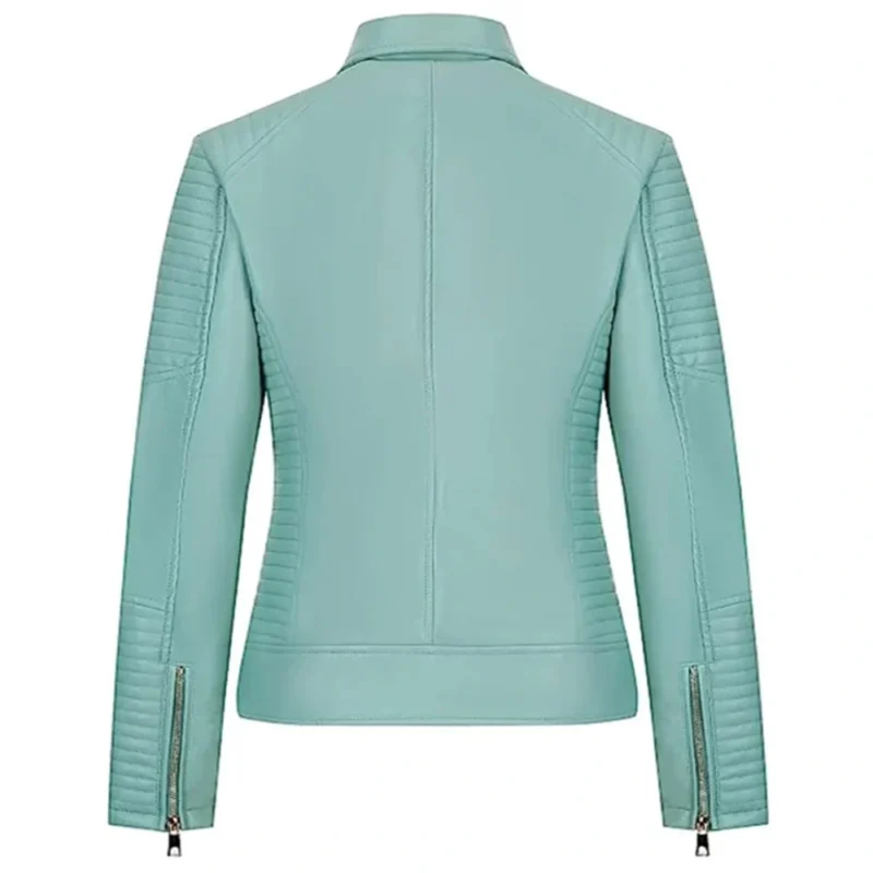 Womens Motorcycle Style Light Blue Leather Jacket