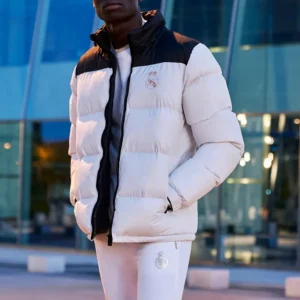 Mens Outerwear Color Block Puffer Jacket Anorak White