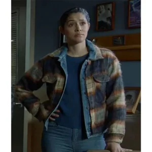 Series Chicago Fire Miranda Rae Mayo Plaid Trucker Denim Jacket