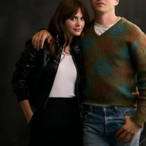 Charlie Harper Emilia Jones Black Leather Jacket Women