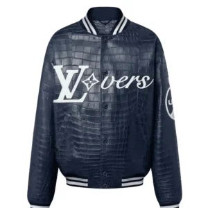 Mens Louis Vuitton Vers 2024 Blue Varsity Jacket Front